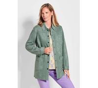 Kurzjacke GOLDNER "Outdoorjacke aus Veloursimitat in Grün", Damen, Gr. 40, grün (graugrün), Obermaterial: 95% Polyester PES. 5% Elasthan EL., normal, 2-Naht-Ärmel Manschette, Jacken Kurzjacke, nahtver