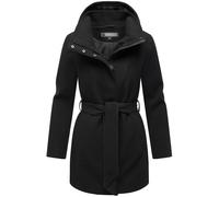 Kurzmantel MARIKOO "Katalinaa", Damen, Gr. L, schwarz, 90% Polyester 10% Viskose, Mäntel, Eleganter Wickel Mantel mit Taillengürtel und Oversized Hood Kapuze (53182837-L) schwarz