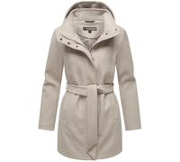 Kurzmantel MARIKOO "Katalinaa", Damen, Gr. 3XL, weiß (bone), 90% Polyester 10% Viskose, Mäntel, Eleganter Wickel Mantel mit Taillengürtel und Oversized Hood Kapuze (31068569-XXXL) bone