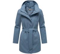 Kurzmantel MARIKOO "Katalinaa", Damen, Gr. XXL, blau (dusty blau), 90% Polyester 10% Viskose, Mäntel, Eleganter Wickel Mantel mit Taillengürtel und Oversized Hood Kapuze (68070011-XXL) dusty blau