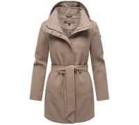 MARIKOO Damen Übergangsmantel (XS-3XL) - Eleganter Mantel mit Taillengürtel, abnehmbarer Kapuze, 2-Wege-Reißverschluss, Warme Jacke Frauen - N047 (3XL, TGrey)