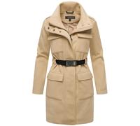 MARIKOO Damen Übergangs Mantel (XS-XXL) - Damen Mantel mit 2 Wege Reißverschluss und Druckknöpfen, Warme Jacke Frauen - N053 (L, Beige)