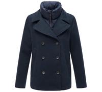MARIKOO Damen Winterjacke (S-3XL) - Kabanjacke mit 4 Taschen, hochstehender und gefütterter Kragen (abnehmbar), Warme Jacke Frauen - N044 (XL, Navy)