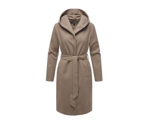Kurzmantel MARIKOO "Kailii", Damen, Gr. M, grau (schwarz taupe), 90% Polyester, 10% Viskose, Mäntel Kurzmantel, Eleganter Wickel Mantel mit Taillengürtel und Oversized Hood Kapuze (37865046-M) schwarz