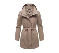 Kurzmantel MARIKOO "Katalinaa", Damen, Gr. 3XL, grau (taupe grau), 90% Polyester, 10% Viskose, Mäntel Kurzmantel, Eleganter Wickel Mantel mit Taillengürtel und Oversized Hood Kapuze (17013131-XXXL) ta