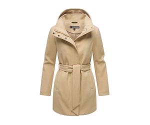 Kurzmantel MARIKOO "Katalinaa", Damen, Gr. L, beige, 90% Polyester, 10% Viskose, Mäntel Kurzmantel, Eleganter Wickel Mantel mit Taillengürtel und Oversized Hood Kapuze (37448440-L) beige