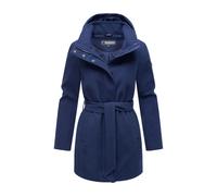MARIKOO Damen Übergangsmantel (XS-3XL) - Eleganter Mantel mit Taillengürtel, abnehmbarer Kapuze, 2-Wege-Reißverschluss, Warme Jacke Frauen - N047 (L, Navy)