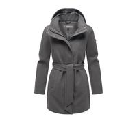 MARIKOO Damen Übergangsmantel (XS-3XL) - Eleganter Mantel mit Taillengürtel, abnehmbarer Kapuze, 2-Wege-Reißverschluss, Warme Jacke Frauen - N047 (L, Anthr.)