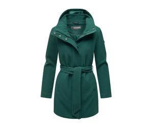 Kurzmantel MARIKOO "Katalinaa", Damen, Gr. L, grün (evergrün), 90% Polyester, 10% Viskose, Mäntel Kurzmantel, Eleganter Wickel Mantel mit Taillengürtel und Oversized Hood Kapuze (66632662-L) evergrün