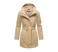 MARIKOO Damen Übergangsmantel (XS-3XL) - Eleganter Mantel mit Taillengürtel, abnehmbarer Kapuze, 2-Wege-Reißverschluss, Warme Jacke Frauen - N047 (M, Beige)
