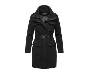 Kurzmantel MARIKOO "Tanokoo", Damen, Gr. XS, schwarz, 90% Polyester, 10% Viskose, Mäntel Kurzmantel, Eleganter Übergangsmantel mit großen Taschen und Stretch-Gürtel (40658156-XS) schwarz