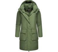 MARIKOO Damen Winterjacke (S-3XL) - zum Teil mit Magnetverschluss, länger geschnitten, große Kapuze, Warme Jacke Frauen - N023 (S, Pine-Olive)