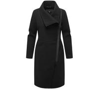 Navahoo Damen lange Übergangsjacke Mantel in Woll-Optik mit asymmetrischem Kragen und wasserdichtem Reißverschluss Samtrose 14 Black Gr. S
