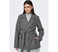 Kurzmantel ONLY "ONLALVILDA LIFE SHORT WRAP COAT OTW", Damen, Gr. XL, medium grau melange, Web, Obermaterial: 100% Polyester, unifarben, regular fit normal, V-Ausschnitt, Mäntel Kurzmantel (50844623-X