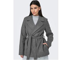 Kurzmantel ONLY "ONLALVILDA LIFE SHORT WRAP COAT OTW", Damen, Gr. XL, medium grau melange, Web, Obermaterial: 100% Polyester, unifarben, regular fit normal, V-Ausschnitt, Mäntel Kurzmantel, Kunstfaser