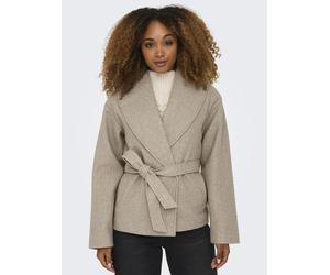 Kurzmantel ONLY "ONLAUGUSTA LIFE SHORT COAT OTW", Damen, Gr. S, grau (fungi detail:melange), Web, Obermaterial: 100% Polyester, meliert, kurz, V-Ausschnitt, Mäntel Kurzmantel, Kunstfaser (93792067-S)