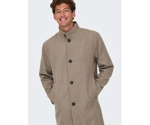 Kurzmantel ONLY & SONS "ONSCHARLES WOOL COAT OTW", Herren, Gr. M, beige (greige), Web, Obermaterial: 50% Wolle, 40% Polyester, 5% Polyacryl, 5% Viskose, unifarben, regular fit ca. Mitte Oberschenkel,