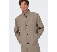 Kurzmantel ONLY & SONS "ONSCHARLES WOOL COAT OTW", Herren, Gr. S, greige, Web, Obermaterial: 50% Wolle, 40% Polyester, 5% Polyacryl, 5% Viskose, unifarben, regular fit ca. Mitte Oberschenkel, mit Knöp