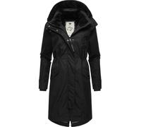 Ragwear Damen lange Übergangsjacke Mantel mit Teddyfleece-Kapuze Nicco Black Gr. L