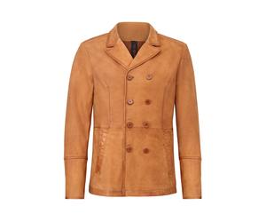 Kurzmantel RICANO "Zweireiher Mantel Victor", Herren, Gr. XXL, braun (cognac), Obermaterial: 100% Lammnubukleder LANU. Futter: 100% Polyester PES., schmal, V-Ausschnitt, Mäntel Kurzmantel, Handgeferti