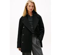 Kurzmantel TOMMY HILFIGER "DF WOOL BLEND REG PEACOAT", Damen, Gr. 36, schwarz, Web, Obermaterial: 60% Wolle, 40% Polyester, unifarben, hüftbedeckend, V-Ausschnitt, Mäntel Kurzmantel, mit Wolle (649565
