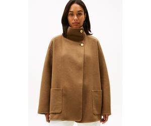 Kurzmantel TOMMY HILFIGER "DF WOOL GB FUNNEL NK COAT", Damen, Gr. XS, nordic taupe, Web, Obermaterial: 60% Wolle, 40% Polyester, unifarben, regular fit, Mäntel Kurzmantel, mit Wolle (84586541-XS) nord