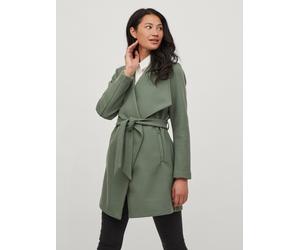 Kurzmantel VILA "VICOOLEY COLLAR BELT COAT - NOOS", Damen, Gr. 36, grün (laurel wreath), Web, Obermaterial: 100% Polyester, unifarben, regular fit kniefrei, V-Ausschnitt, Mäntel Kurzmantel (86874411-3