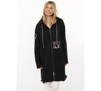 Kurzmantel ZWILLINGSHERZ "Alissa Shiny", Damen, Gr. S/M, schwarz, Sweatware, Obermaterial: 50% Baumwolle, 50% Polyester, bedruckt, bestickt, unifarben, bequem ca. Mitte Oberschenkel, ohne Ausschnitt, 