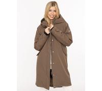 Kurzmantel ZWILLINGSHERZ "Keep Smiling", Damen, Gr. S, braun (taupe), Web, Obermaterial: 100% Polyester, unifarben, oversize ca. Mitte Oberschenkel, ohne Ausschnitt, gerader Abschluss, Mäntel Kurzmant