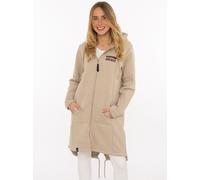 Kurzmantel ZWILLINGSHERZ "Morning Coffee", Damen, Gr. XL, beige (pure cashmere), Sweatware, Obermaterial: 50% Baumwolle, 50% Polyester, Mäntel Kurzmantel, große Stickerei hinten, Taschen, Reißverschlu
