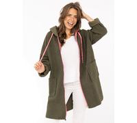 Kurzmantel ZWILLINGSHERZ "Neon", Damen, khaki, Bouclé, Obermaterial: 100% Polyacryl, unifarben, Po-bedeckend, ohne Ausschnitt, gerader Abschluss, Mäntel Kurzmantel, aus Teddystoff mit Kapuze, Reißvers