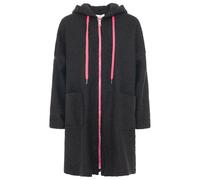 Kurzmantel ZWILLINGSHERZ "Neon", Damen, schwarz, Bouclé, Obermaterial: 100% Polyacryl, unifarben, Po-bedeckend, ohne Ausschnitt, gerader Abschluss, Mäntel Kurzmantel, aus Teddystoff mit Kapuze, Reißve