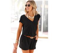 Kurzoverall LASCANA, Damen, Gr. 38, N-Gr, schwarz, Jersey, Obermaterial: 95% Viskose, 5% Elasthan, unifarben, figurumspielend kurz, V-Ausschnitt, Overalls Kurzoverall, mit V-Ausschnitt, elastischer Ju