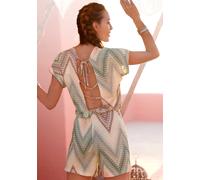 Kurzoverall LASCANA, Damen, Gr. 46, N-Gr, bunt (grün, rostorange, aubergine, bedruckt), Jersey, Obermaterial: 100% Viskose, bedruckt, figurumspielend kurz, Rundhals, Overalls Kurzoverall, mit tiefem R