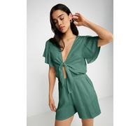 Kurzoverall LSCN BY LASCANA, Damen, Gr. 40, N-Gr, grün (olive), Web, Obermaterial: 100% Viskose, unifarben, figurumspielend kurz, tiefer V-Ausschnitt, Overalls Kurzoverall, aus gewebter Viskose (13444