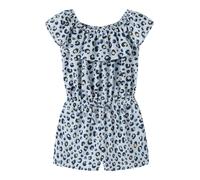 Kurzoverall NAME IT "NKFVINAYA PLAYSUIT FFF", Mädchen, Gr. 140, N-Gr, ancient water aop:colorot leo, Web, Obermaterial: 98% Polyester, 2% Elasthan, bedruckt, regular fit kurz, Carmenausschnitt, Overal