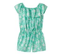 Kurzoverall NAME IT "NKFVINAYA PLAYSUIT FFF", Mädchen, Gr. 146, N-Gr, bermuda aop:tropical, Web, Obermaterial: 98% Polyester, 2% Elasthan, bedruckt, regular fit kurz, Carmenausschnitt, Overalls Kurzov