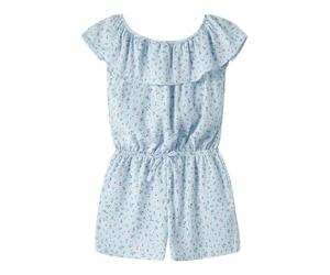 Kurzoverall NAME IT "NKFVINAYA PLAYSUIT FFF", Mädchen, Gr. 146, N-Gr, ice water aop:small floral, Web, Obermaterial: 98% Polyester, 2% Elasthan, bedruckt, regular fit kurz, Carmenausschnitt, Overalls