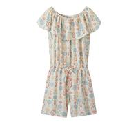 Kurzoverall NAME IT "NKFVINAYA PLAYSUIT FFF", Mädchen, Gr. 152, N-Gr, weiß alyssum aop:aztec inspirot, Web, Obermaterial: 98% Polyester, 2% Elasthan, bedruckt, regular fit kurz, Carmenausschnitt, Over