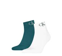Kurzsocken CALVIN KLEIN JEANS "CKJ MEN QUARTER 2P MONOGRAM", Damen, Gr. 43-46, weiß, teal, Baumwollmischung, normal, Socken, mit dezenter Logostickerei, komfortable Frotteesohle (21392569-43) weiß, te
