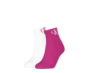 Kurzsocken CALVIN KLEIN JEANS "CKJ WOMEN QUARTER 2P MONOGRAM", Damen, Gr. 39-42, fuchsia, Baumwollmischung, normal, Socken, mit Logostickerei (18307332-39) fuchsia