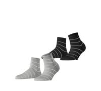 ESPRIT Damen Socken Fine Line 2-Pack W SSO Baumwolle gemustert 2 Paar, Mehrfarbig (Schwarz Grau 0010), 35-38