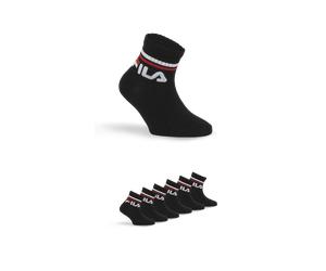 Kurzsocken FILA "JUNIOR UNISEX QUARTER PLAIN SOCKS", Mädchen, Gr. 31-34, schwarz, Baumwollmischung, unifarben mit Farbeinsatz, normal, Socken, mit eingestricktem Logo im Bündchen, Kindersocken (380292