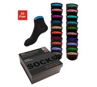 Kurzsocken H.I.S "für Damen und Herren, perfekt zu sortieren, mit farbigen Innenbündchen", Herren, Gr. 47-48, schwarz (20x schwarz), Baumwolle, Elasthan, Polyamid, unifarben, elastisch, Socken, in pra