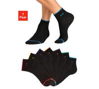 Kurzsocken H.I.S, Herren, Gr. 43-46, schwarz (7x schwarz), Baumwollmischung, geringelt, elastisch, Socken, mit farbigen Bündchen (71894223-43) 7x schwarz