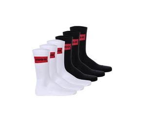 Kurzsocken HUGO "Socken 6P QS RIB LABEL CC 6er Pack", Herren, Gr. 43-46, bunt (schwarz, weiß), Obermaterial: 76% Baumwolle CO. 21% Polyamid PA. 3% Elasthan EL., Socken (49660736-43) schwarz, weiß
