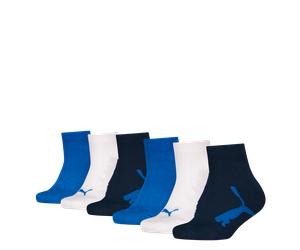 Kurzsocken PUMA "PUMA KIDS BWT QUARTER 6P ECOM", Mädchen, Gr. 23-26, weiß (navy, weiß, strong blau), Baumwollmischung, normal, Socken, mit lebhaftem Farbdesign (94593944-23) navy, weiß, strong blau