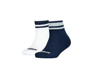 Kurzsocken PUMA "PUMA KIDS CLYDE CUSHIONED QUARTER 2P", Herren, Gr. 27-30, blau (blau, weiß), Baumwollmischung, gestreift, elastisch, Socken, mit gestreiften Bündchen (48762319-27) blau, weiß