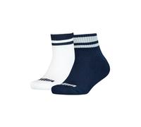 Kurzsocken PUMA "PUMA KIDS CLYDE CUSHIONED QUARTER 2P", Kinder, Gr. 27-30, blau (blau, weiß), Baumwollmischung, gestreift, elastisch, Socken, mit gestreiften Bündchen (48762319-27) blau, weiß