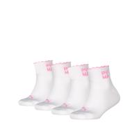 Kurzsocken PUMA "PUMA KIDS SQUARE LOGO QUARTER 4P ECOM", Mädchen, Gr. 27-30, weiß, pink, Obermaterial: 67% Baumwolle, 16% Polyester, 15% Polyamid, 2% Elasthan, Socken (76280509-27) weiß, pink